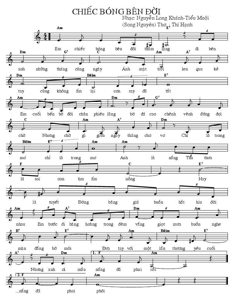 Sheet nhạc Chiếc Bóng Bên Đời